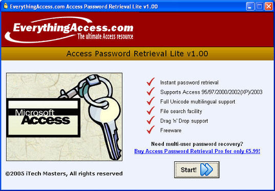 Access Password Retrieval LITE 1.1 software screenshot