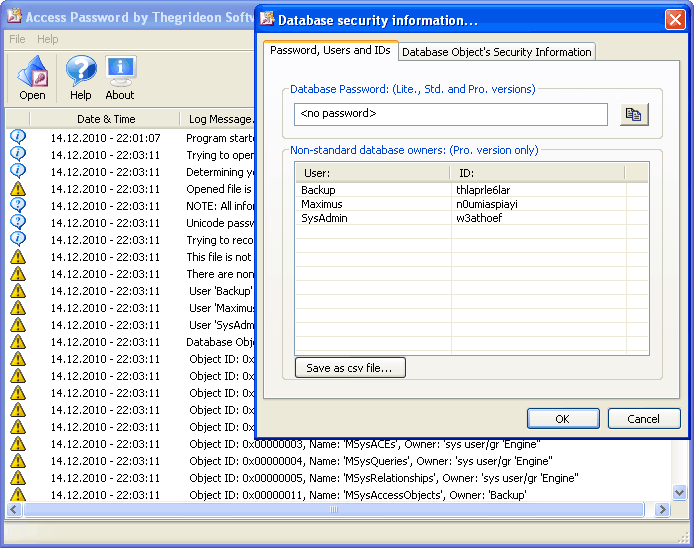 Access Password (TSAP) 2.1 software screenshot