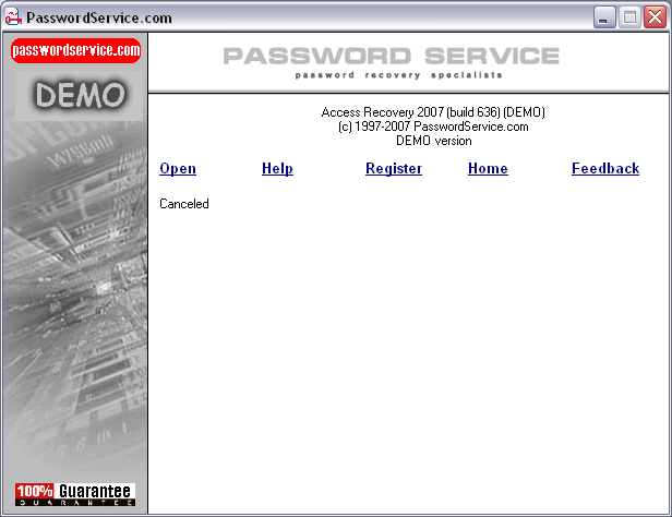 Access Recovery 2007 software screenshot