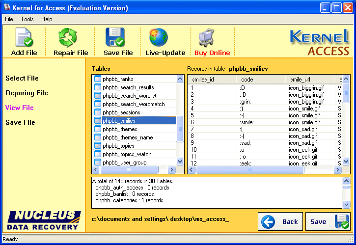 Access Repair Tool 7.06.03 software screenshot