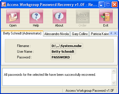 Access Workgroup Password Recovery 1.0J software screenshot