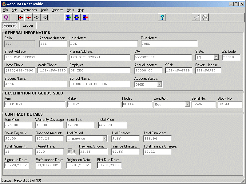 Accounts Receivable 3.2 software screenshot