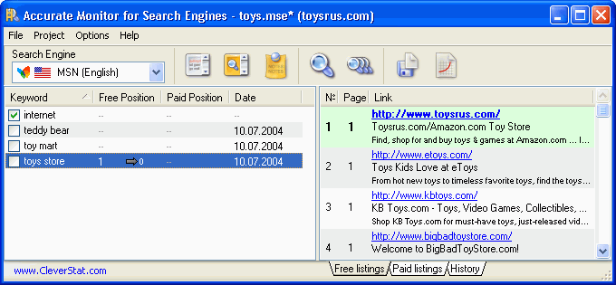 Accurate Monitor for Search Engines 2.9 software screenshot