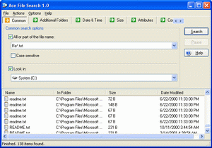 Ace File Search 1.0 software screenshot