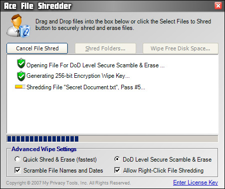 Ace File Shredder 1.1 software screenshot