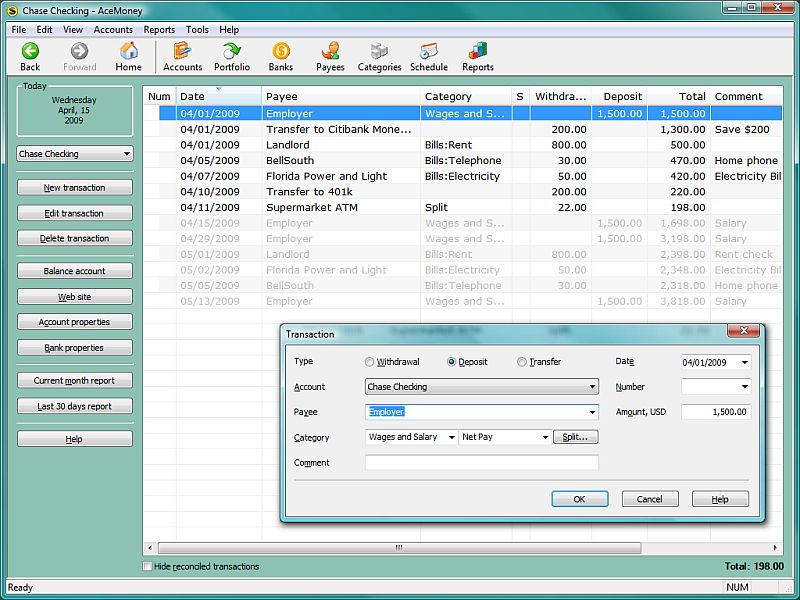 AceMoney Lite 4.36.2 software screenshot
