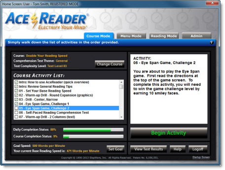 AceReader Elite 10.5.1 software screenshot