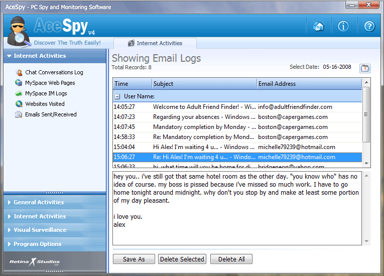 AceSpy Spy Software 4.0 software screenshot