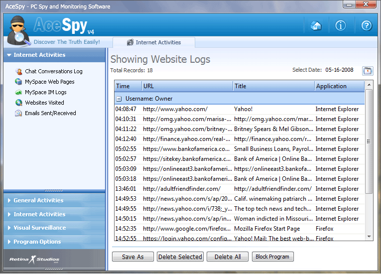 AceSpy 6.5 software screenshot