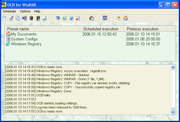 Acritum One-click BackUp for WinRAR 3.00.b21 software screenshot