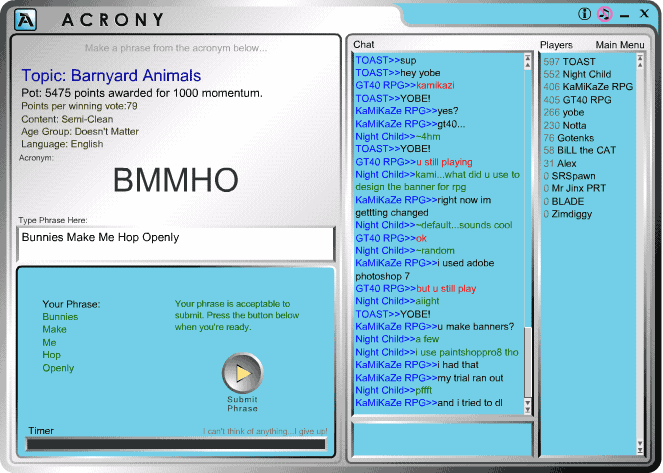 Acrony 1.1e software screenshot