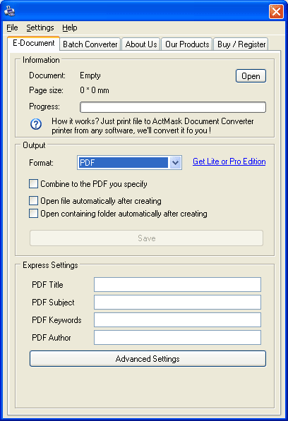 ActMask Document Converter CE 3.391 software screenshot