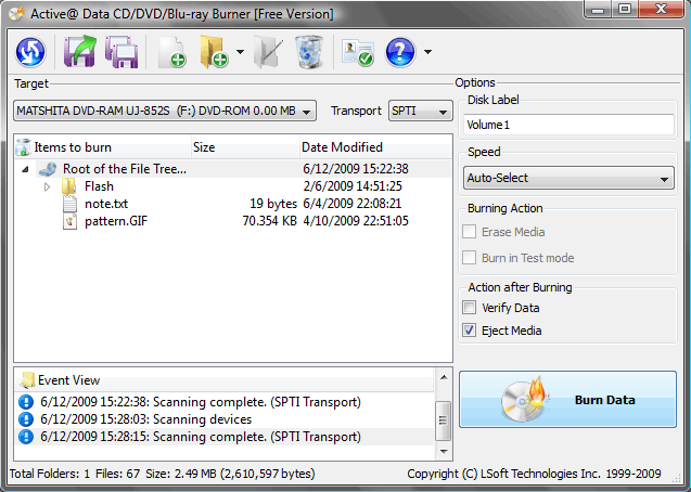 Active@ Data CD/DVD/Blu-ray Burner 6.0.1 software screenshot