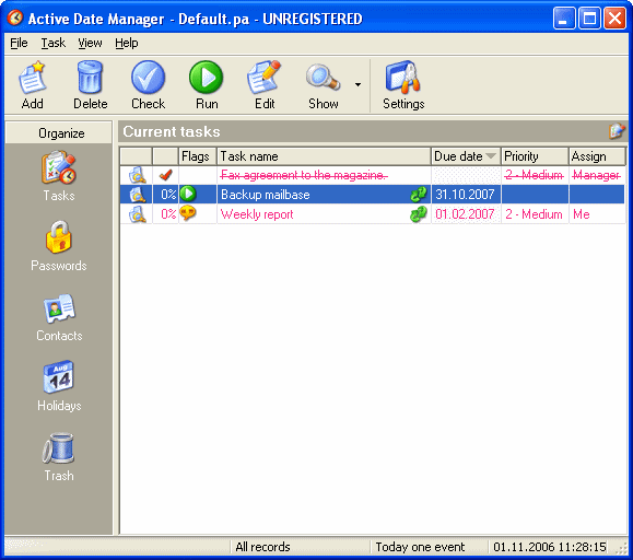 Active Date Manager 2.0 software screenshot