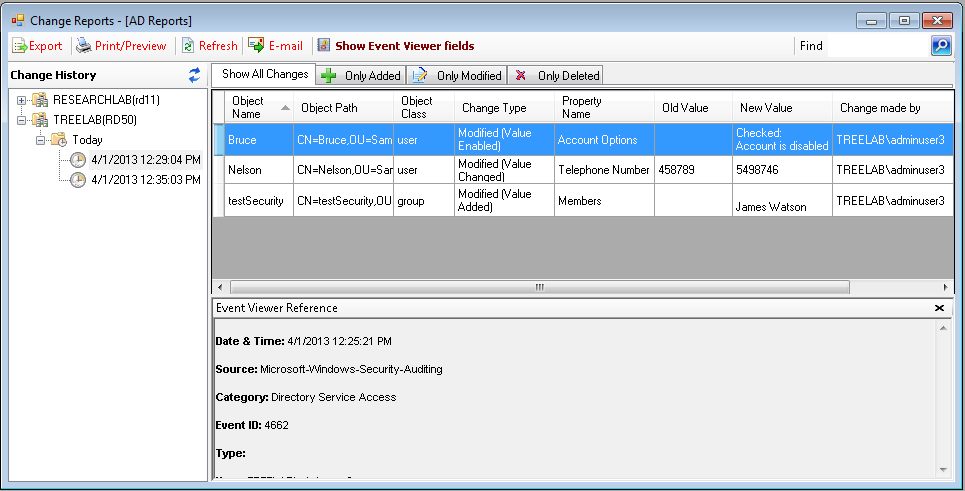 Active Directory Change Tracker 2.4 software screenshot