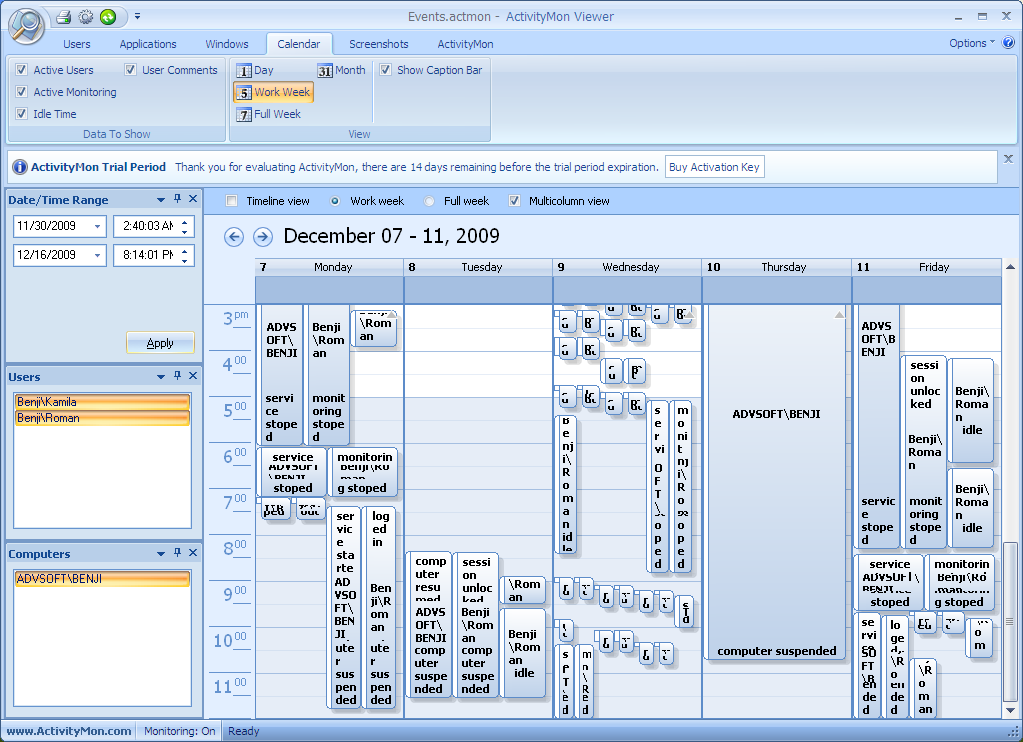 ActivityMon 1.5.0.100 software screenshot