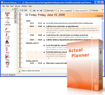 Actual Planner 2.0.1 software screenshot