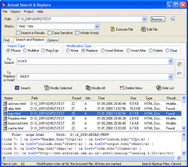 Actual Search & Replace 2.9.3 software screenshot