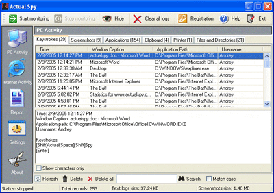 Actual Spy 3.0 software screenshot