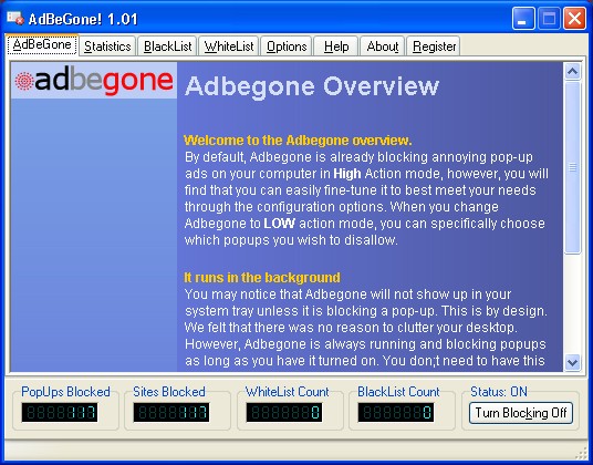 AdBeGone 1.2.0 software screenshot