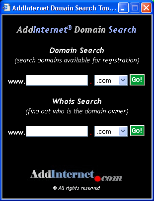 AddInternet Domain Search 4.3.9 software screenshot