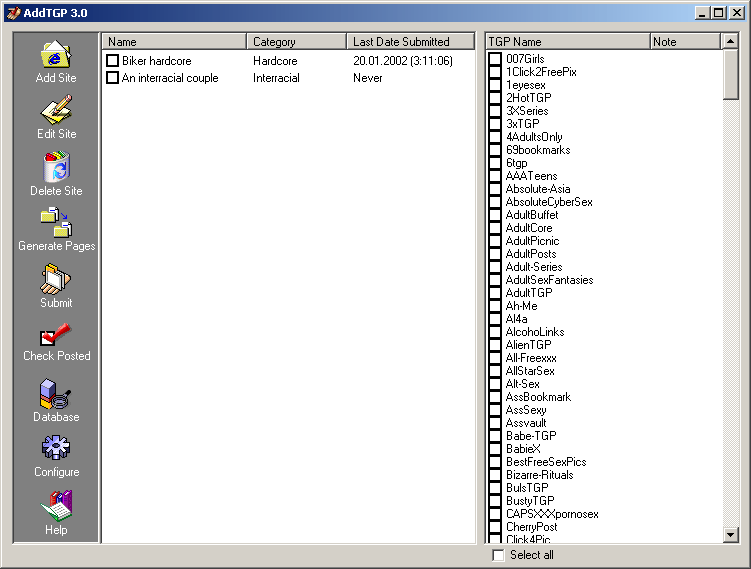 AddTGP 3.6 software screenshot