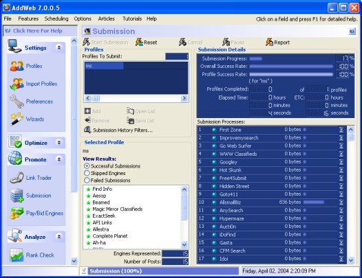 AddWeb Website Promoter 8.0.3.5 software screenshot