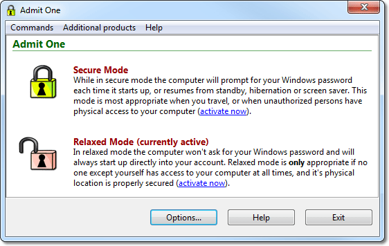 Admit One 1.52 software screenshot