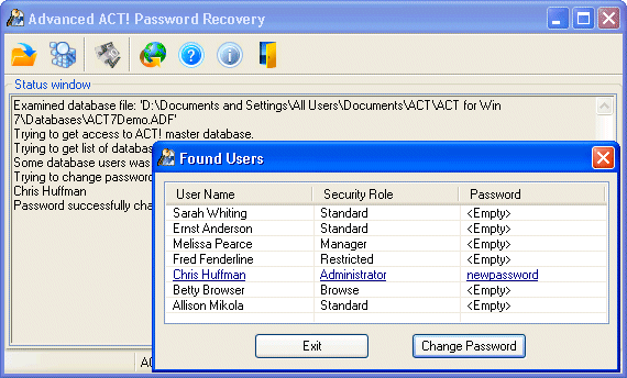 Advanced ACT Password Recovery 2.10 software screenshot