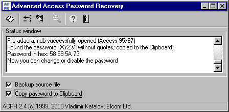 Advanced Access Password Recovery 2.5 software screenshot
