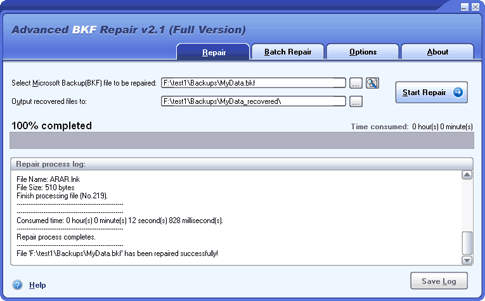 Advanced BKF Repair 2.1 software screenshot