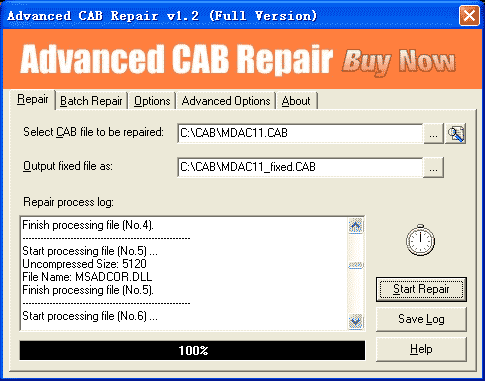 Advanced CAB Repair 1.2 software screenshot