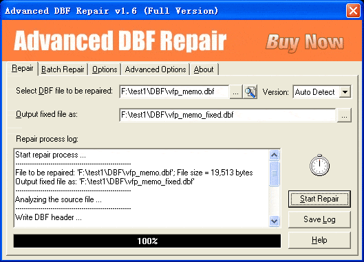 Advanced DBF Repair 1.6 software screenshot
