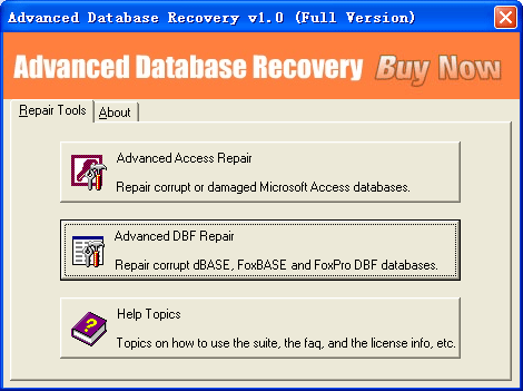 Advanced Database Recovery 1.0 software screenshot