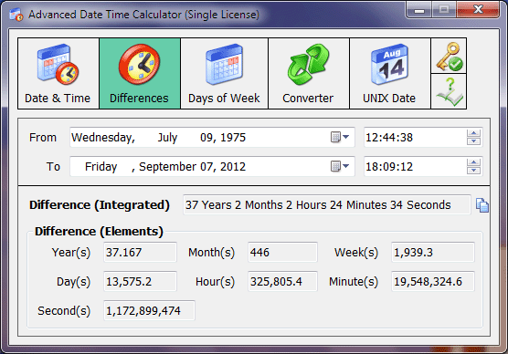 Advanced Date Time Calculator 7.0.063 software screenshot