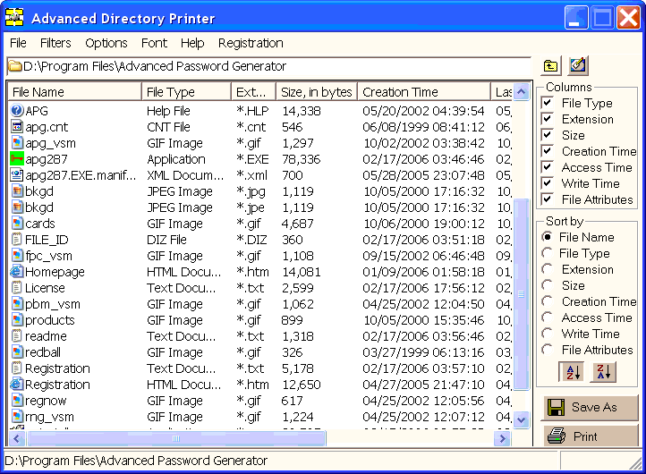 Advanced Directory Printer 1.88 software screenshot