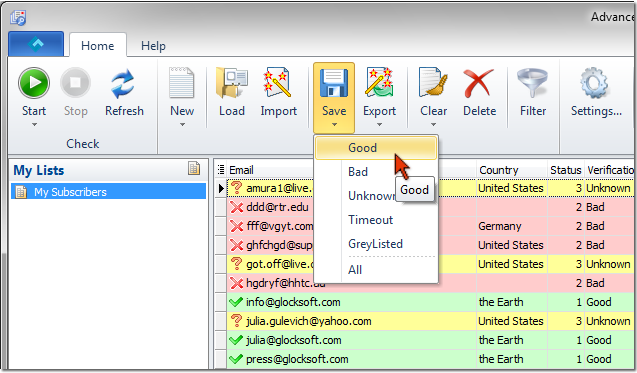 Advanced E-mail Verifier 8.5.0.700 software screenshot