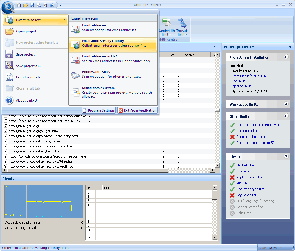 Advanced Email Extractor 3.0 software screenshot