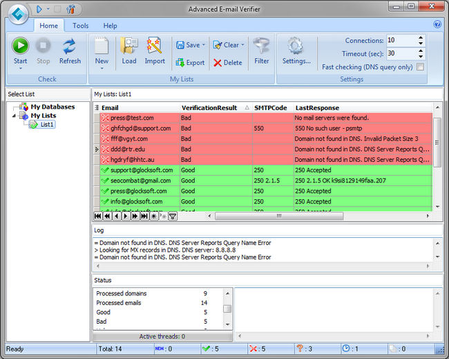 Advanced Email Verifier 7.0 software screenshot