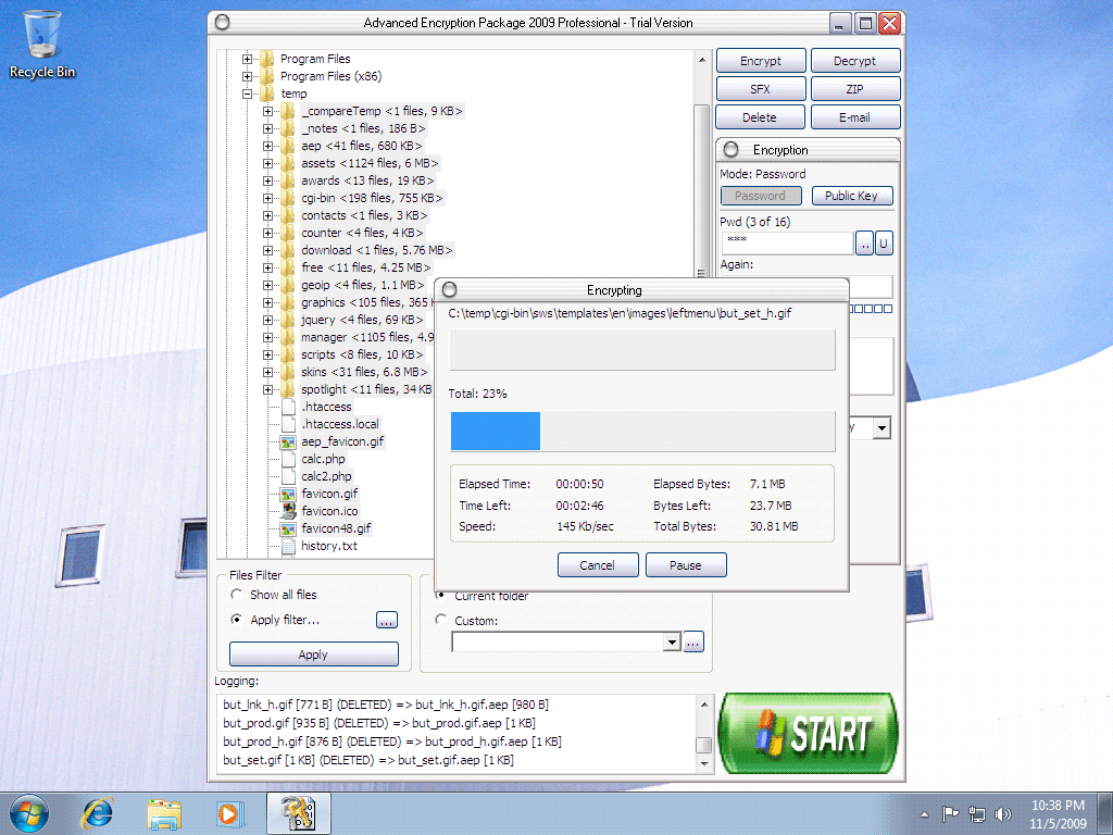 Advanced Encryption Package 2008 Professional 4.8.7 software screenshot