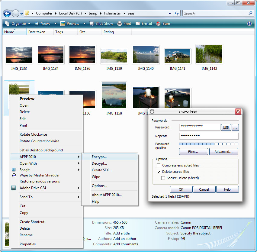 Advanced Encryption Plugin for Windows Explorer 5.70 software screenshot