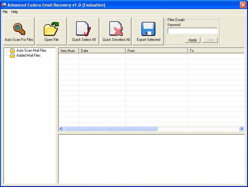 Advanced Eudora Recovery 5.0 software screenshot