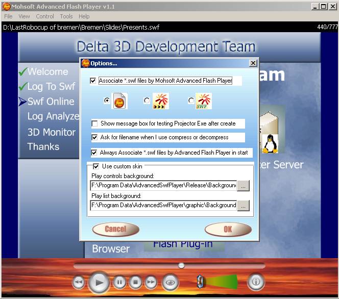 Advanced Flash Player 1.1 software screenshot