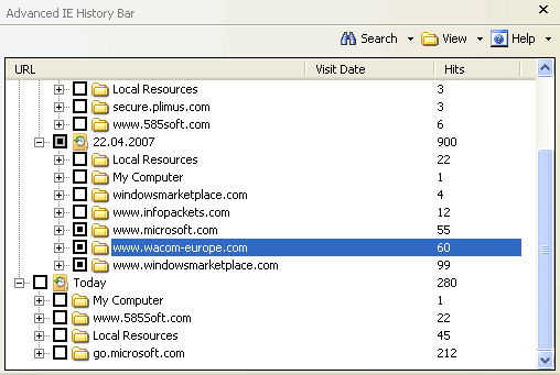 Advanced IE History Bar 1.1.2.45 software screenshot