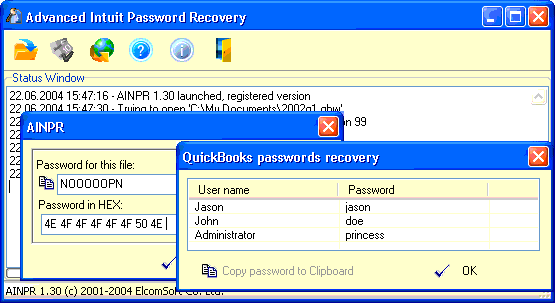 Advanced Intuit Password Recovery 2.0 software screenshot