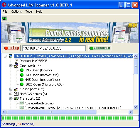 Advanced LAN Scanner 1.0 software screenshot