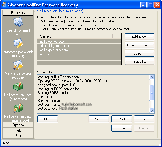 Advanced Mailbox Password Recovery 1.10.388.0 software screenshot