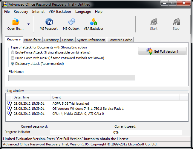 Advanced Office Password Recovery 6.22.1085 software screenshot