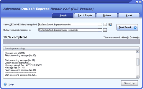 Advanced Outlook Express Repair 2.1 software screenshot