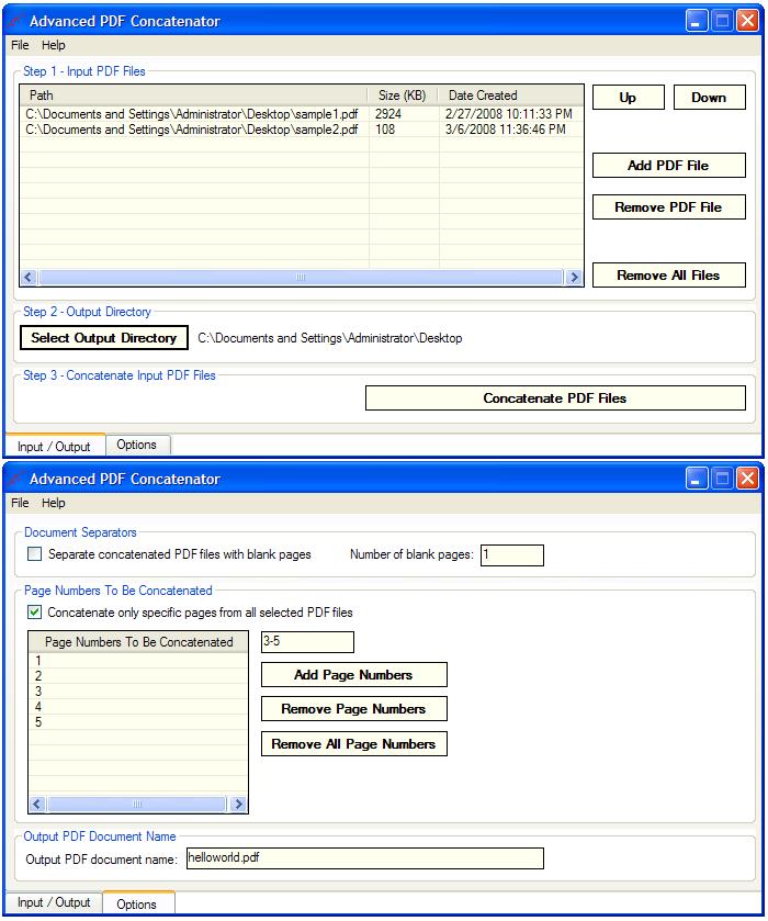 Advanced PDF Concatenator 1.11 software screenshot